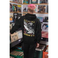 Cngz Shop Chainsaw Man Sırt Baskılı Kapüşonlu Sweatshirt, Unisex Oversize Anime Baskılı Hoodie