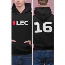 Cngz Shop Charles Leclerc 16 Yazılı Kapüşonlu Sweatshirt, Unisex Oversize Formula 1 Sırt Baskılı Hoodie