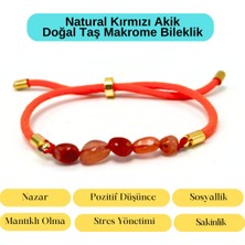Yıldız Doğal Taş Sertifikalı Natural Kırmızı Akik Doğal Taş Makrome Bileklik Ayarlanabilir Ölçü