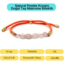 Yıldız Doğal Taş Sertifikalı Natural Pembe Kuvars Doğal Taş Makrome Bileklik Ayarlanabilir Ölçü