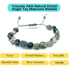Yıldız Doğal Taş Sertifikalı Yosunlu Akik Natural Kesim Makrome Doğal Taş Bileklik Ayarlanabilir Ölçü
