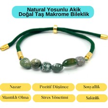 Yıldız Doğal Taş Sertifikalı Natural Yosunlu Akik Doğal Taş Makrome Bileklik Ayarlanabilir Ölçü