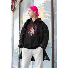 Cngz Shop Unisex Oversize Demon Slayer Kokushibo Baskılı Kapüşonlu Sweatshirt, Anime Baskılı Hoodie