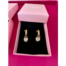 Milena Istanbul Taşlı Kalp Sallantılı Yarım Halka Küpe