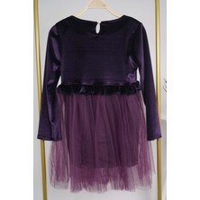 Miniko Kids Kız Çocuk Yılbaşı Temalı Eteği Tül Astarlı Tokalı Kadife Uzun Kol Elbise