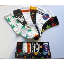 Socks And More Uzay ve Bitki Desenli Renkli 7'li Çorap Kutusu Unisex Renkli