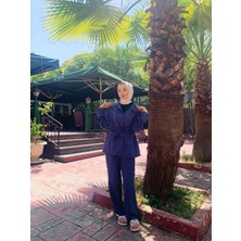 GPTKM001 Çizgili Pantolonlu Takım Indigo