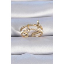 Skygo Pirinç Gold Renk Zirkon Taşlı İnci Detay Kutup Yıldızı Model Kadın Yüzük - TJ-BYK3342