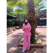 GPTKM003 Çizgili Pantolonlu Takım Pembe