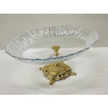 Cam Kayık Tabak Salata Tabağı Meyve Tabağı Gold Ayaklı