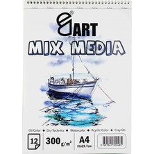 E&D Art Mix Media A4 300gr 12yp Üstten Spiralli Çok Amaçlı Blok /