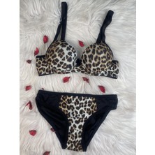 Masal Lingerie Kadın Kaplı Dolgulu Leopar Desen Sütyen Takım