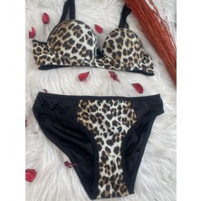 Masal Lingerie Kadın Kaplı Dolgulu Leopar Desen Sütyen Takım