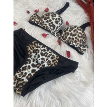 Masal Lingerie Kadın Kaplı Dolgulu Leopar Desen Sütyen Takım