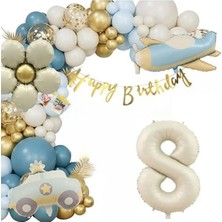 Bkmc Party Uçak Polis Arabası Papatya Folyolu Yaş Balonlu Doğum Günü Parti Seti Süsü