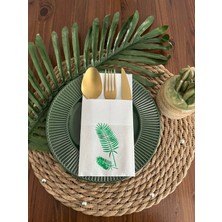 Yeşil Beyaz Cepli Palmiye Peçete 12 Adet 40X40