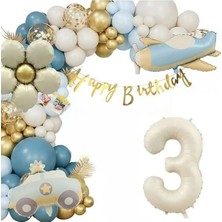 Bkmc Party Uçak Polis Arabası Papatya Folyolu Yaş Balonlu Doğum Günü Parti Seti Süsü