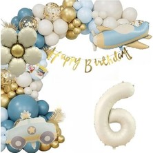 Bkmc Party Uçak Polis Arabası Papatya Folyolu Yaş Balonlu Doğum Günü Parti Seti Süsü