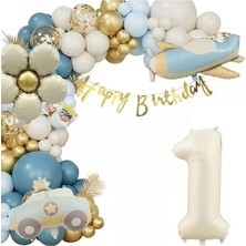 Bkmc Party Uçak Polis Arabası Papatya Folyolu Yaş Balonlu Doğum Günü Parti Seti Süsü