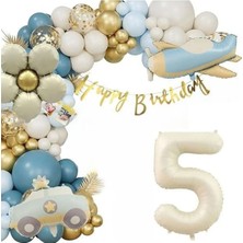 Bkmc Party Uçak Polis Arabası Papatya Folyolu Yaş Balonlu Doğum Günü Parti Seti Süsü