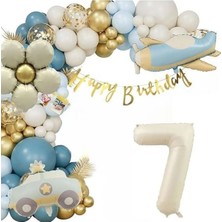 Bkmc Party Uçak Polis Arabası Papatya Folyolu Yaş Balonlu Doğum Günü Parti Seti Süsü