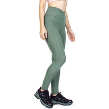 The Step Sports Çapraz Bel Detaylı Çağla Yeşili Kışlık Içi Polarlı Termal Toparlayıcı Tayt