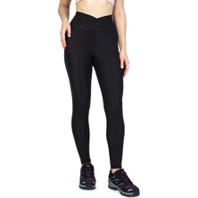 The Step Sports Çapraz Bel Detaylı Siyah Kışlık Içi Polarlı Termal Toparlayıcı Tayt