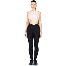 The Step Sports Çapraz Bel Detaylı Siyah Kışlık Içi Polarlı Termal Toparlayıcı Tayt