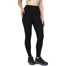 The Step Sports Kadın Siyah Kışlık Içi Polarlı Cepli Yüksek Bel Toparlayıcı Termal Tayt