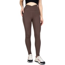 The Step Sports Çapraz Bel Detaylı Kahve Kışlık Içi Polarlı Termal Toparlayıcı Tayt