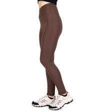 The Step Sports Çapraz Bel Detaylı Kahve Kışlık Içi Polarlı Termal Toparlayıcı Tayt