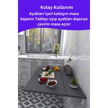 Kydonia Home Mdf Lam 4 Köşesi Oval Antrasit Gri Sabit Raflı Duvara Monte Kırma Katlanır Yemek Mutfak Masası