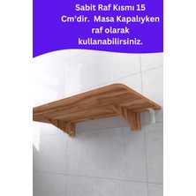 Kydonia Home 60x90 cm İskandinav Tarzı Duvara Monte Katlanır Masa – Zeytin Ahşap Desenli, Sabit Raflı, Oval Köşeli