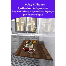 Kydonia Home Mdf Lam 4 Köşesi Oval Ceviz Ahşap Desenli Sabit Raflı Duvara Monte Kırma Katlanır Yemek Mutfak Masası
