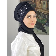 Siyah Puanlı Büzgülü Bone Şal