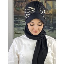 Siyah Siyah Zebra Biritli Atkılı Şapka