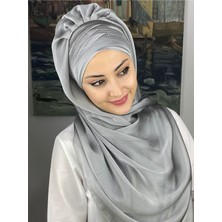 Butik AmbarButik Ambar Mihrimah Çapraz Drapeli Fransız Şifon Hazır Şal - Açık Gri