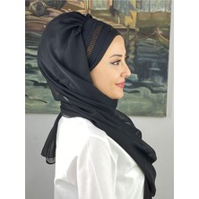 Butik AmbarMihrimah Çapraz Drapeli Fransız Şifon Altın Taş Detaylı Hazır Şal