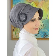 Butik AmbarTokalı Düz Koyu Gri Tesettür Şapka