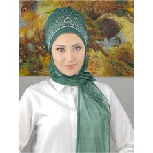 Butik AmbarVintage Model Taşlı Abiye Atkılı Bone Şal - Zümrüt Yeşili - Butik Ambar
