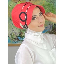 Butik Ambar Nazlı Model Tokalı Iri Krem Zebra Desenli Tesettür Şapka
