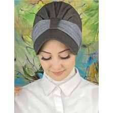 Butik AmbarCırtcırtlı Gri Simli Şifon Fularlı Şapka