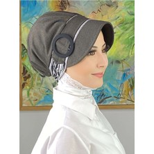 Butik AmbarNazlı Model Tokalı Ince Çizgili Tesettür Şapka