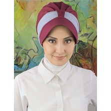 Butik AmbarCırtcırtlı Açık Gri Simli Şifon Fularlı Şapka