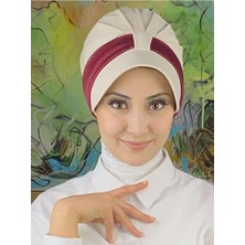 Butik AmbarCırtcırtlı Bordo Simli Şifon Fularlı Şapka