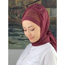 Butik AmbarPrenses Model Gold Taşlı Simli Şifon Hazır Şal