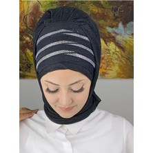 Butik AmbarMihrimah Çapraz Drapeli Simli Şifon Hazır Şal - Siyah - Butik Ambar