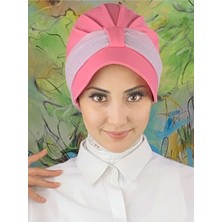 Butik Ambar Cırtcırtlı Açık Lila Simli Şifon Fularlı Şapka