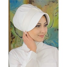 Butik AmbarCırtcırtlı Beyaz Fransız Şifon Fularlı Beyaz Şapka