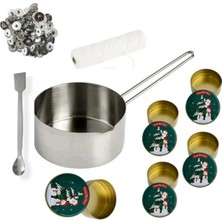 Adin Tasarım Yılbaşı Mum Yapım Seti Mum Eritme Kabı 500 ml Karıştırma Kaşığı Mum Fitili Tutacağı Mum Kabı Kardan